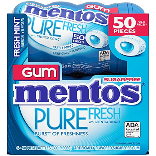 Mentos Pure Fresh Sugar-Free Chewing Gum With Xylitol, Fresh Mint, 50 ...