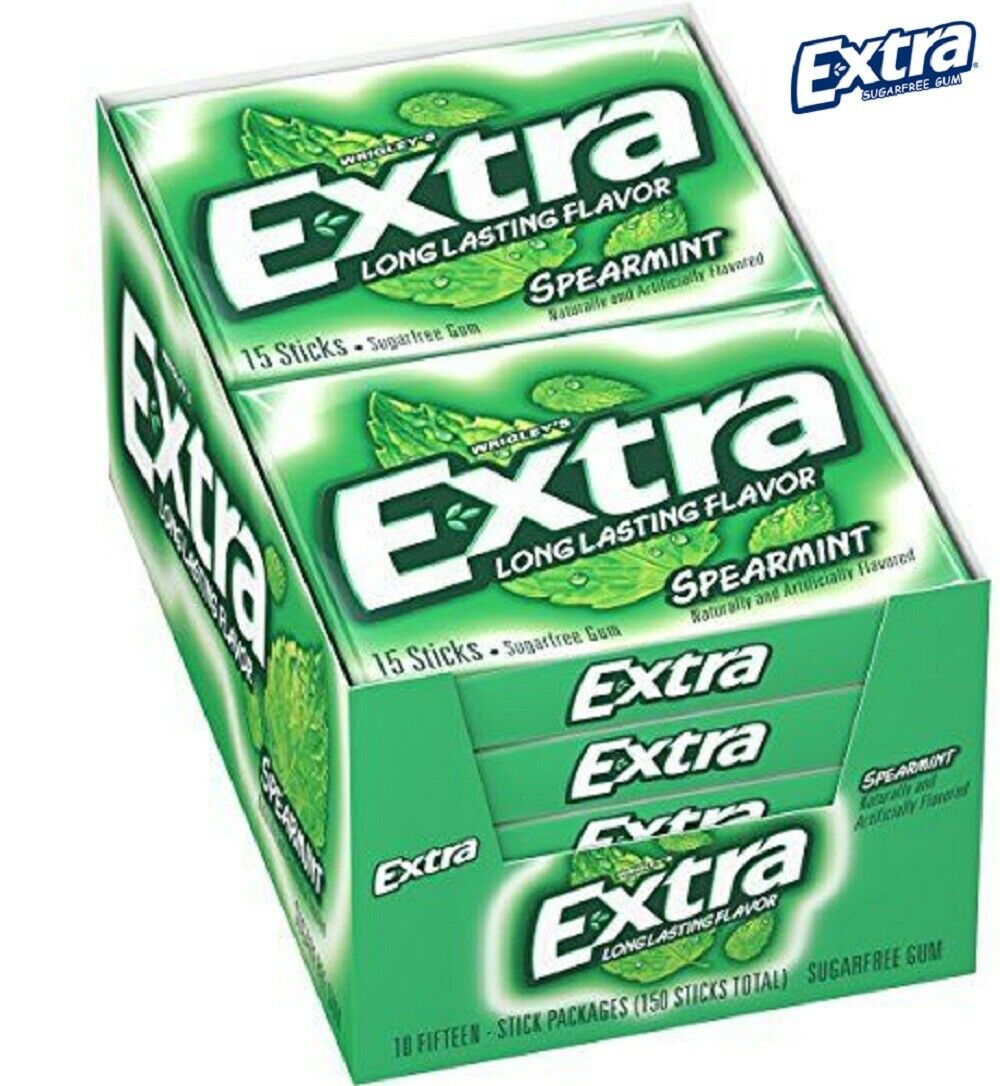 EXTRA GUM SPEARMINT 15 Sticks Per Pack X 10 Packs / Box