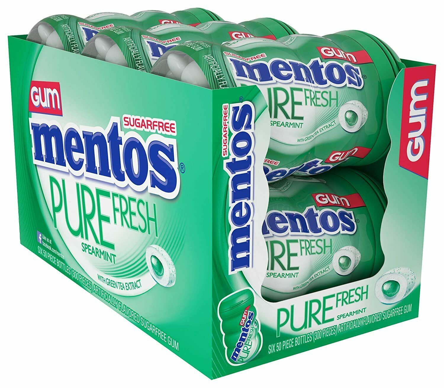 Mentos Pure Fresh Sugar-Free Chewing Gum, Spearmint, 50 Piece Bottles ...