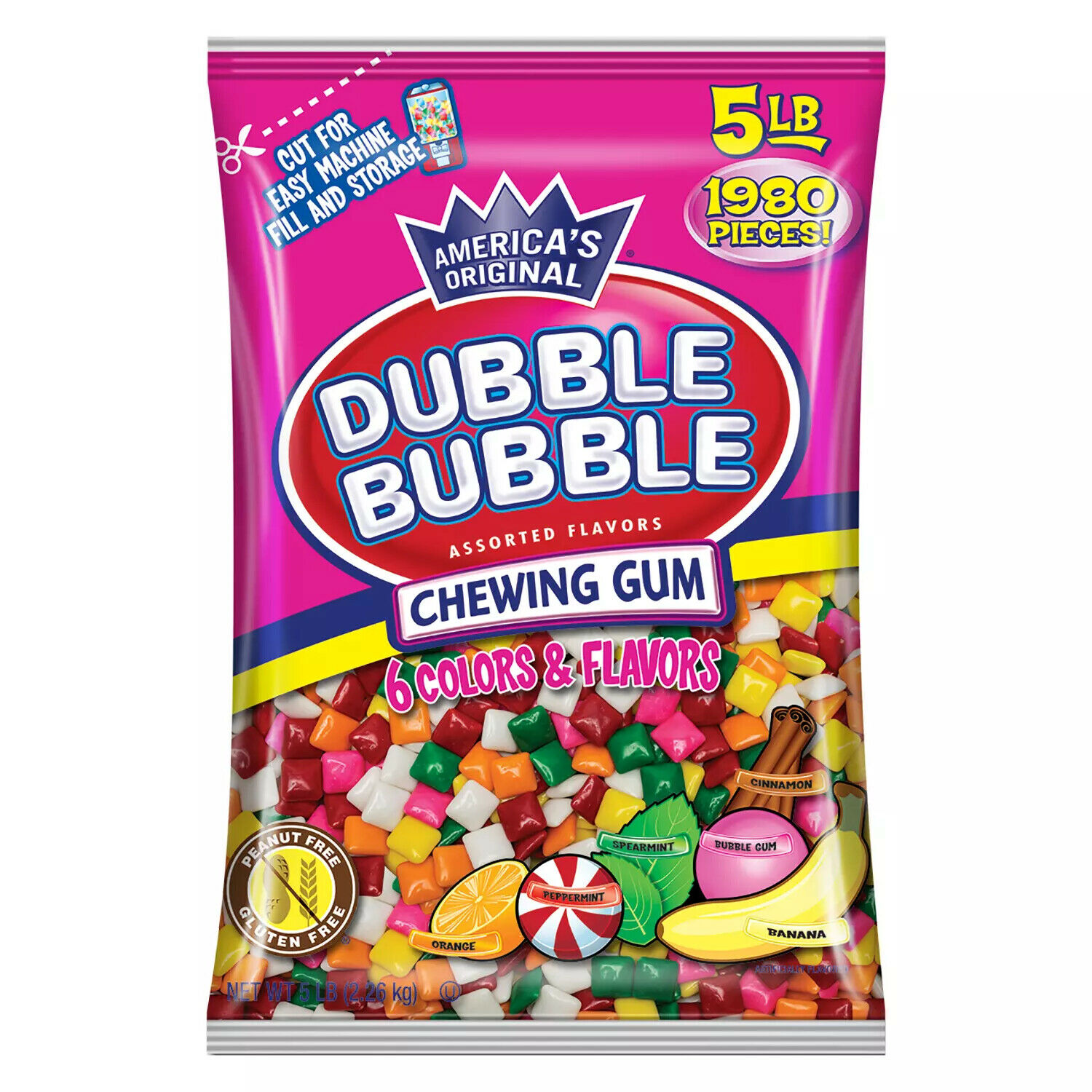 Dubble Bubble Chewing Gum 1980 Pieces 5 Lb Fruity Chiclet Tabs Six Flavors Bulk 9152