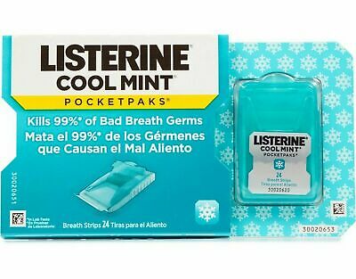 Listerine Cool Mint Mouth Freshener Strips Pocket Packs 24 Strips 30g