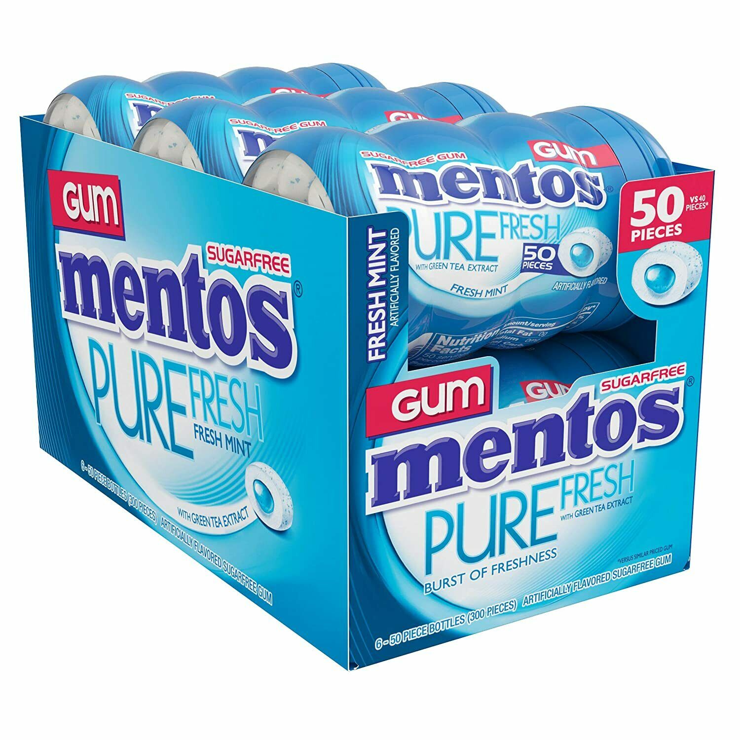 Mentos Pure Fresh Sugar-Free Chewing Gum, Fresh Mint, 50 Piece Bottle ...