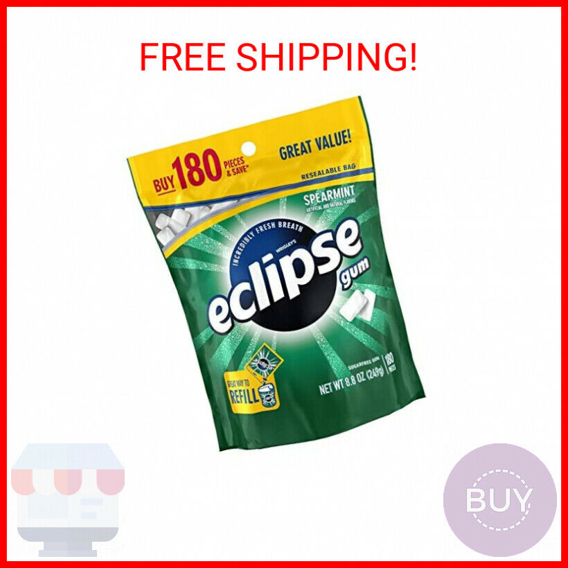 ECLIPSE Spearmint Sugarfree Chewing Gum, 180 Piece Bag