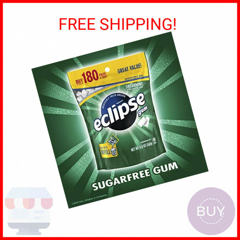 ECLIPSE Spearmint Sugarfree Chewing Gum, 180 Piece Bag