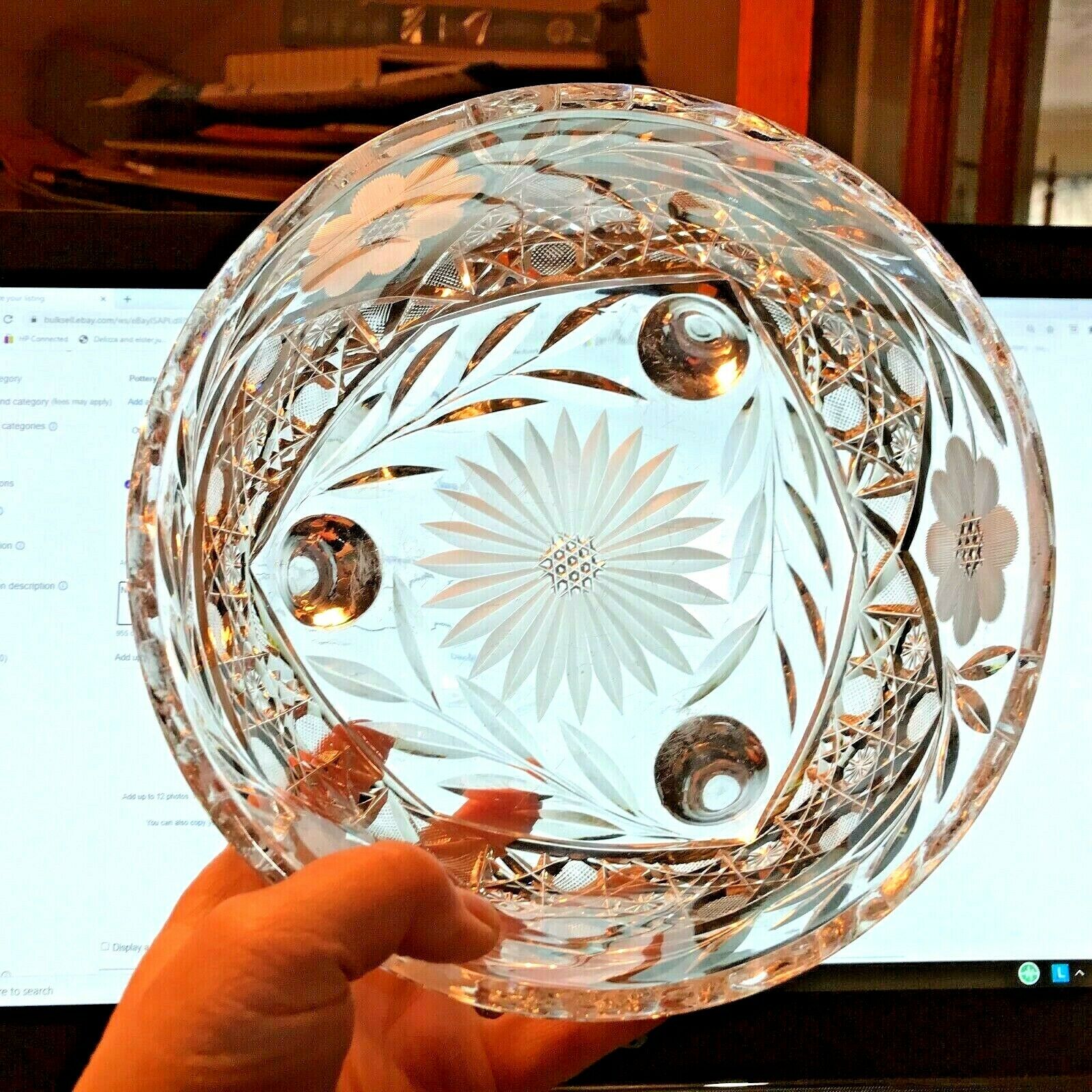 1920's McKEE BEACON INNOVATION SEMI- CUT Glass Bowl 7.5" X 4.5" DAISY ...